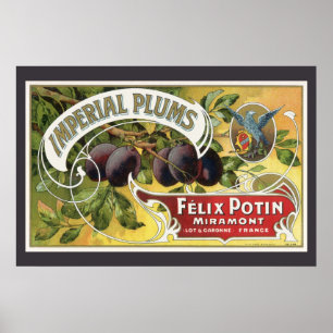 Vintage Fruit Crate Label Art, Imperial Plums Poster