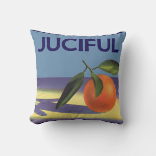 Vintage Fruit Crate Label Art, Juciful Oranges Cushion