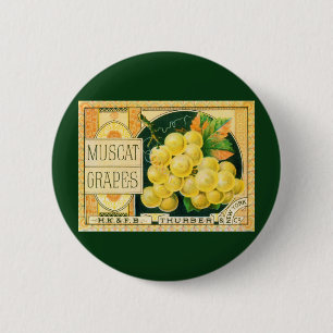 Vintage Fruit Crate Label Art, Muscat Grapes 6 Cm Round Badge