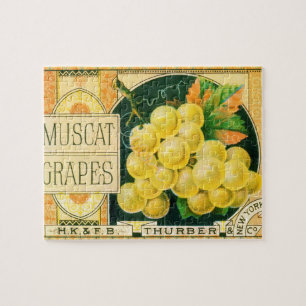 Vintage Fruit Crate Label Art, Muscat Grapes Jigsaw Puzzle