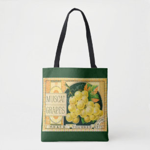 Vintage Fruit Crate Label Art, Muscat Grapes Tote Bag