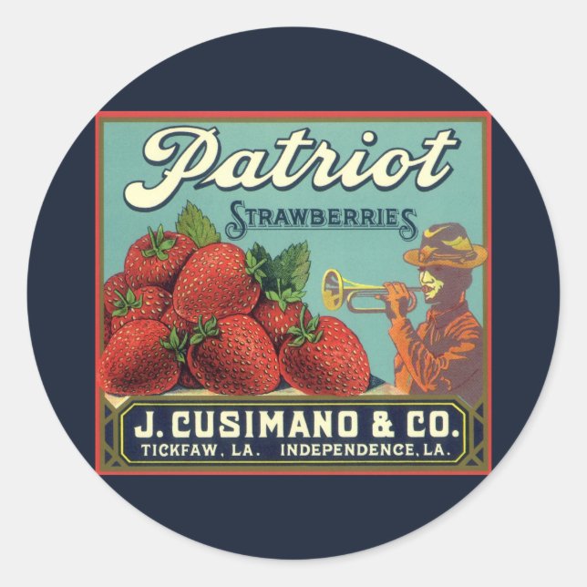 Vintage Fruit Crate Label Art Patriot Strawberries (Front)