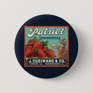 Vintage Fruit Crate Label Art Patriot Strawberries 6 Cm Round Badge