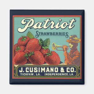 Vintage Fruit Crate Label Art Patriot Strawberries Magnet