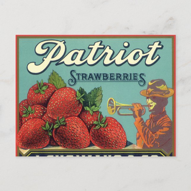Vintage Fruit Crate Label Art Patriot Strawberries Postcard (Front)