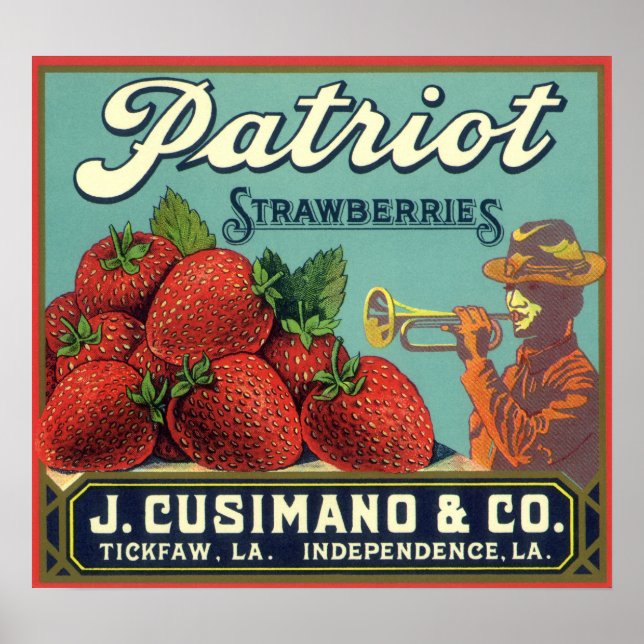 Vintage Fruit Crate Label Art Patriot Strawberries Poster (Front)