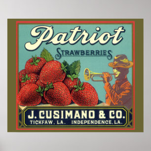 Vintage Fruit Crate Label Art Patriot Strawberries Poster