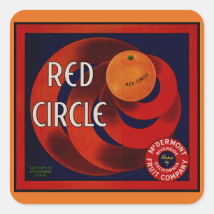 Vintage Fruit Crate Label Art Red Circle Oranges