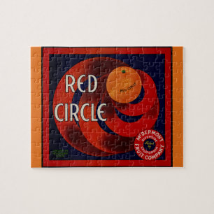 Vintage Fruit Crate Label Art Red Circle Oranges Jigsaw Puzzle