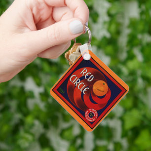 Vintage Fruit Crate Label Art Red Circle Oranges Key Ring