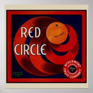 Vintage Fruit Crate Label Art Red Circle Oranges Poster