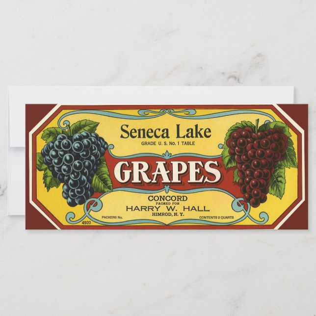 Vintage Fruit Crate Label Art, Seneca Lake Grapes (Front)