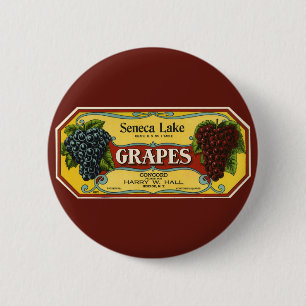 Vintage Fruit Crate Label Art, Seneca Lake Grapes 6 Cm Round Badge