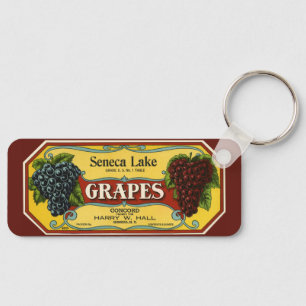 Vintage Fruit Crate Label Art, Seneca Lake Grapes Key Ring