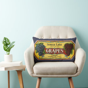 Vintage Fruit Crate Label Art, Seneca Lake Grapes Lumbar Cushion