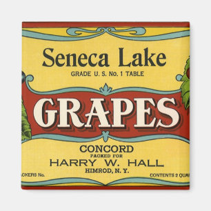 Vintage Fruit Crate Label Art, Seneca Lake Grapes Magnet