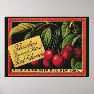 Vintage Fruit Crate Label Art, Thurber Cherries Poster
