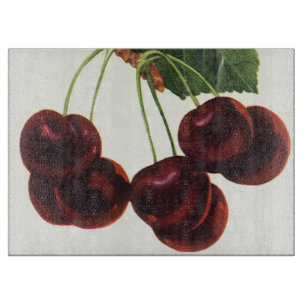 Vintage Fruit Foods, Ripe Cherries from a Tree Cutting Board