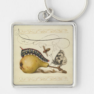 Vintage Fruit Insects Bee Butterfly Caterpillar Key Ring