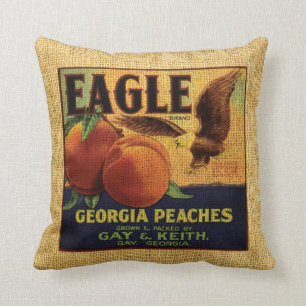 Vintage Fruit Label Eagle and Splendour Peacock Cushion
