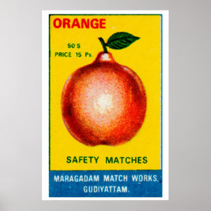 Vintage Fruit Matchbox Art Print Orange Graphic