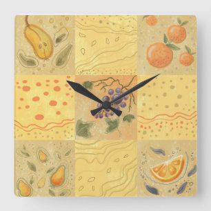 vintage fruit motif square wall clock