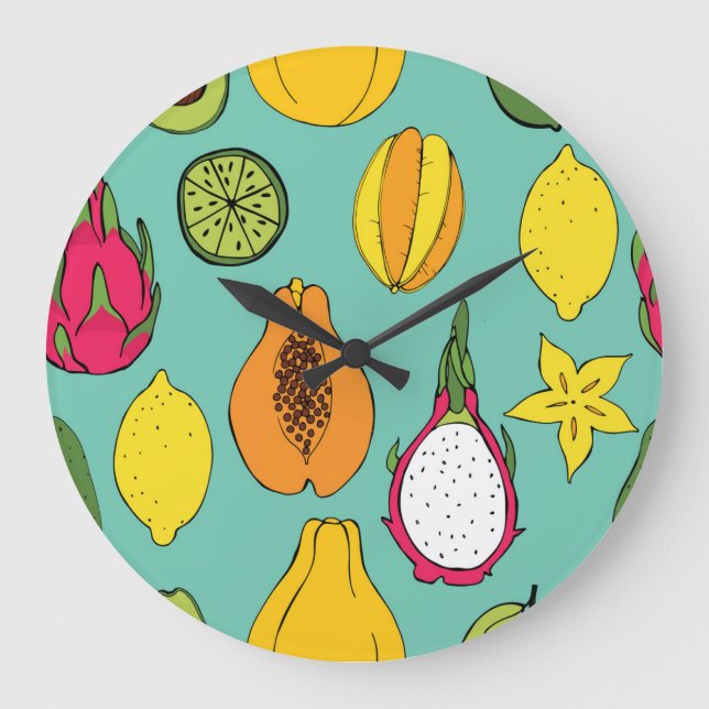 Vintage Fruit Seamless Illustration Large Clock (Front)