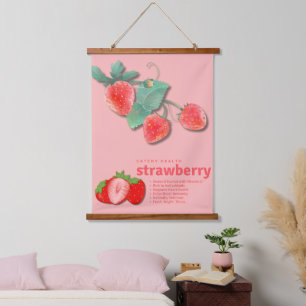Vintage Fruit Strawberry Botanical Strawberry Hanging Tapestry