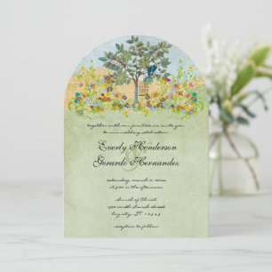 Vintage Fruit Tree Love Bird Wedding Invitations