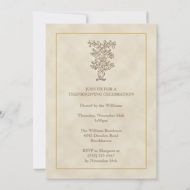 Vintage fruit tree Thanksgiving fall invitation (Front)