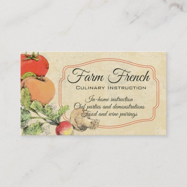 Vintage fruit vegetable culinary chef catering business card (Front)