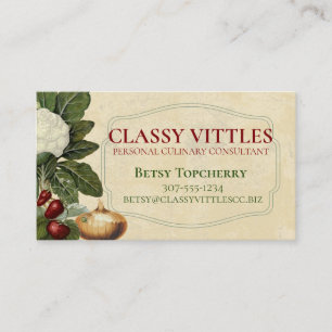 Vintage fruit vegetable culinary chef catering business card