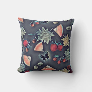 Vintage fruits berry cherry watermelon grape dark cushion
