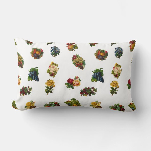 Vintage Fruits & Flowers Lumbar Cushion (Front)