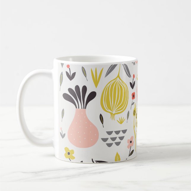 Vintage fruits, flowers: seamless pattern. coffee mug (Left)
