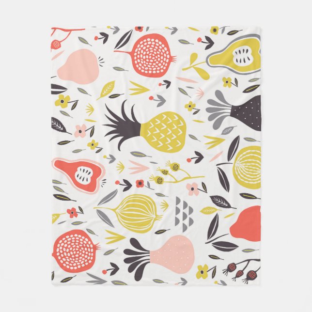 Vintage fruits, flowers: seamless pattern. fleece blanket (Front)