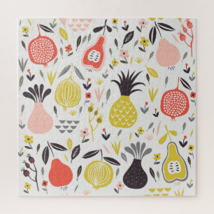 Vintage fruits, flowers: seamless pattern. jigsaw puzzle