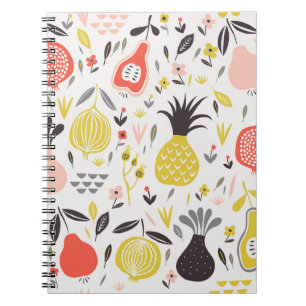 Vintage fruits, flowers: seamless pattern. notebook