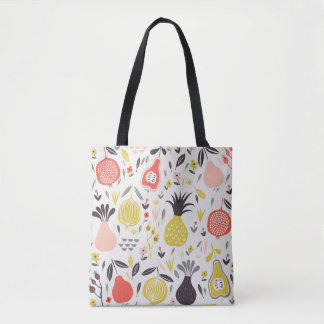 Vintage fruits, flowers: seamless pattern. tote bag