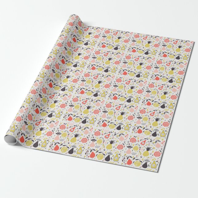 Vintage fruits, flowers: seamless pattern. wrapping paper (Unrolled)