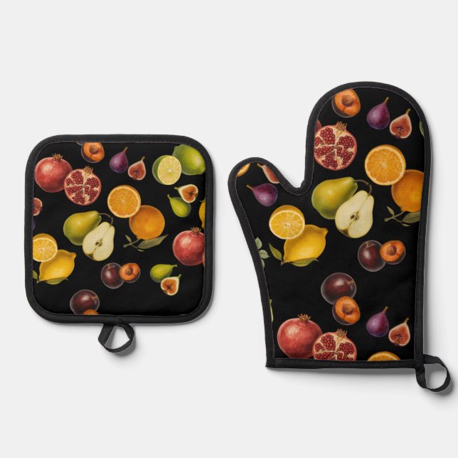Vintage Fruits Oven Mitt & Potholder Pot Holder Set (Front)
