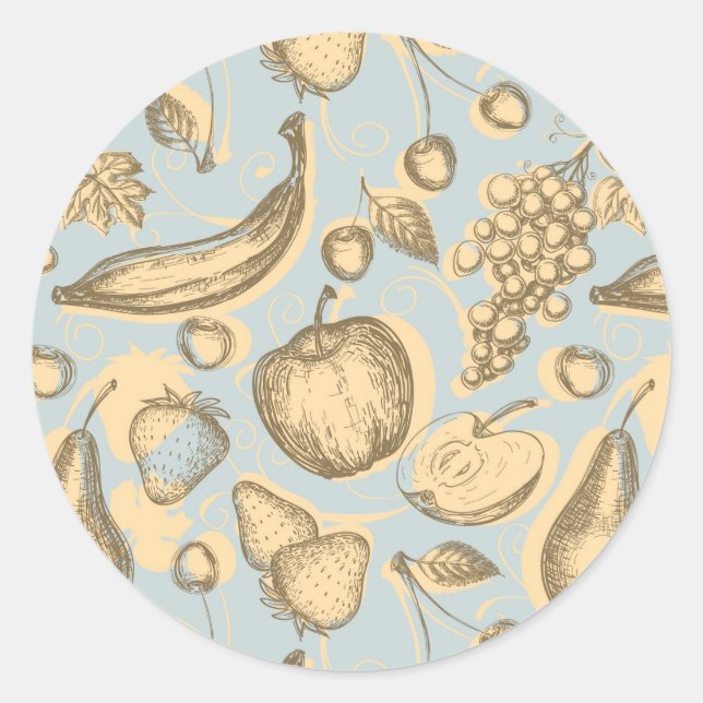 Vintage fruits pattern classic round sticker (Front)
