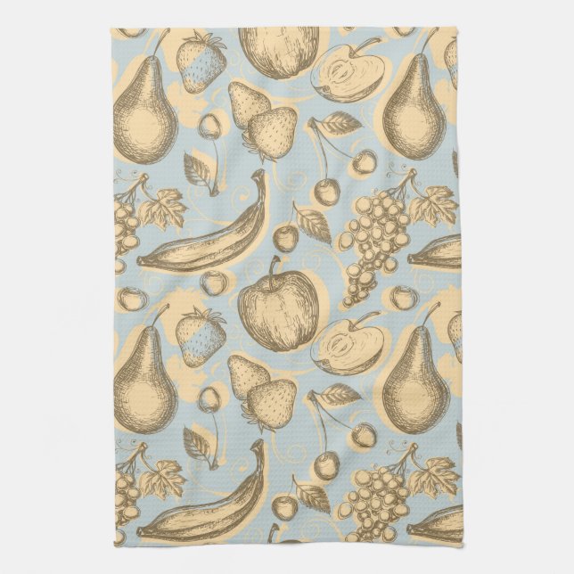 Vintage fruits pattern tea towel (Vertical)