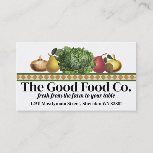 Vintage fruits vegetables food chef catering cards (Front)
