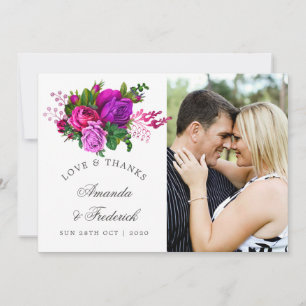 Vintage Fuchsia and Purple Shabby Wedding Thanks Thank You Card