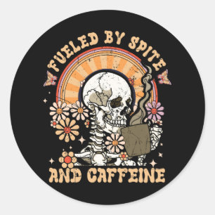 Vintage Fuelled By Spite Caffeine Skeleton Hallowe Classic Round Sticker