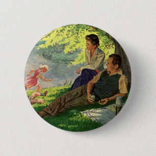 Vintage Fun Family Picnic Under a Shade Tree 6 Cm Round Badge