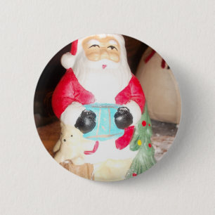 Vintage Fun Santa with Snow Art Print 6 Cm Round Badge