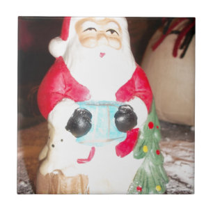 Vintage Fun Santa with Snow Art Print Ceramic Tile