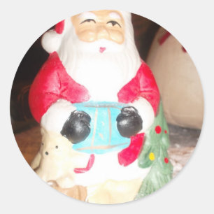 Vintage Fun Santa with Snow Art Print Classic Round Sticker